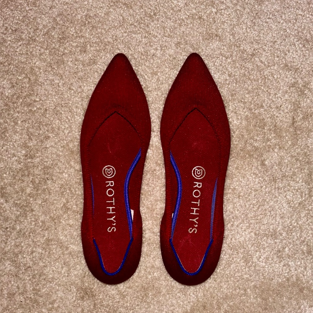 Rothy's Red Flats with Blue Trim
